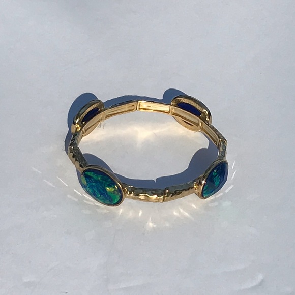 4 green blue stones with gold elastic holders bracelet - Picture 6 of 7